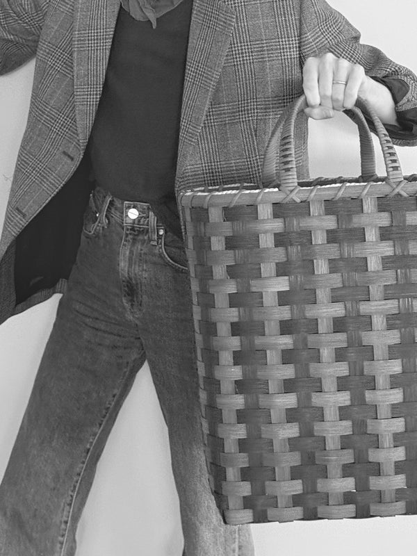 T-Striped Towel Tote, Midnight & Brown