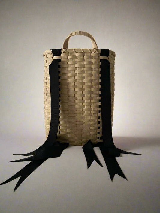 Woven Backpack, Large | Natural with Black Grosgrain Ribbon