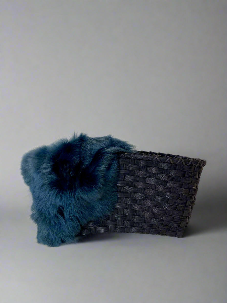 Crescent Clutch, Midnight with Persian Blue Italian Fur Liner