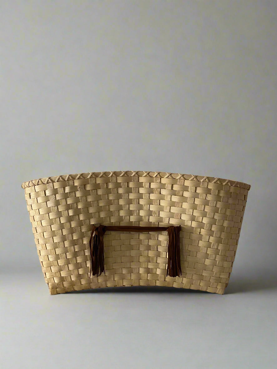 Tassel Clutch, Oversized Woven Crescent, Vintage Cinnamon Suede