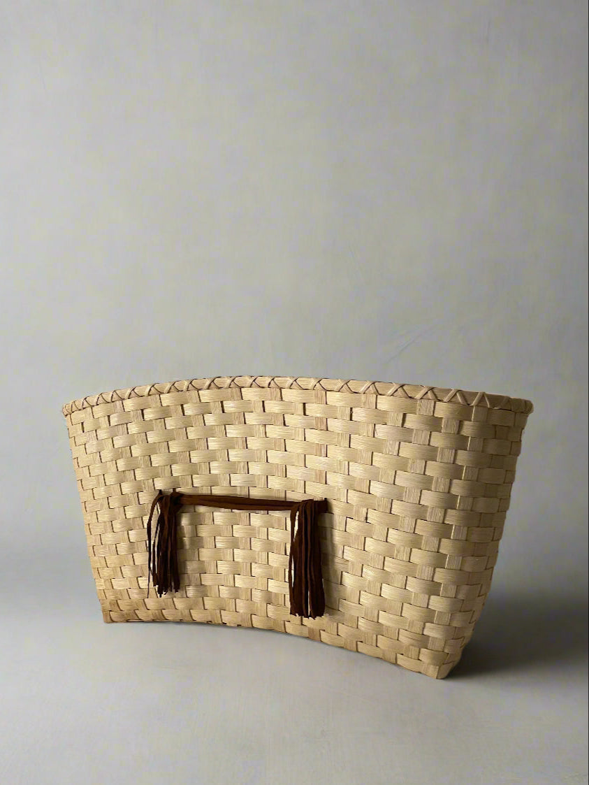 Tassel Clutch, Oversized Woven Crescent, Vintage Cinnamon Suede