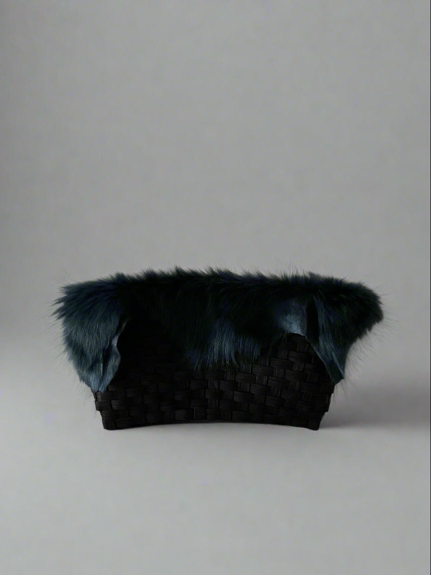 Crescent Clutch, Midnight with Persian Blue Italian Fur Liner