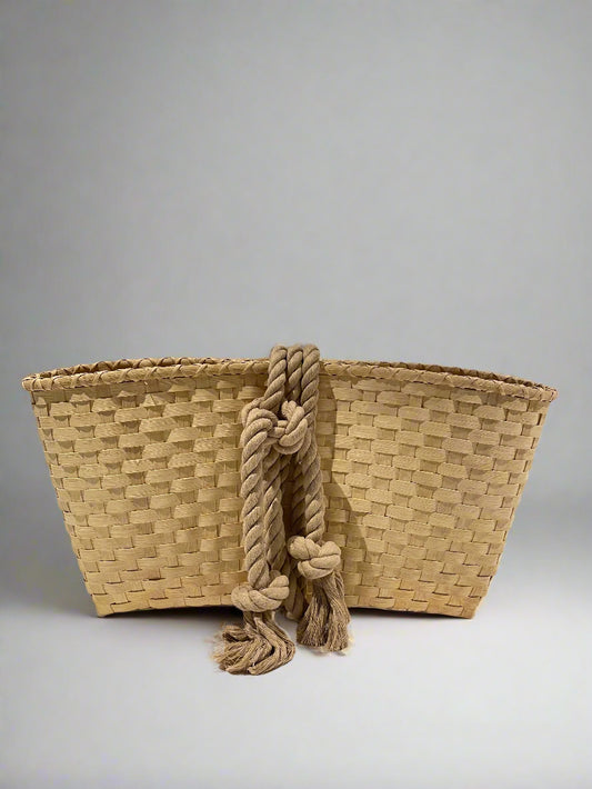 Crescent Clutch, Natural with Oversized Rope Belt