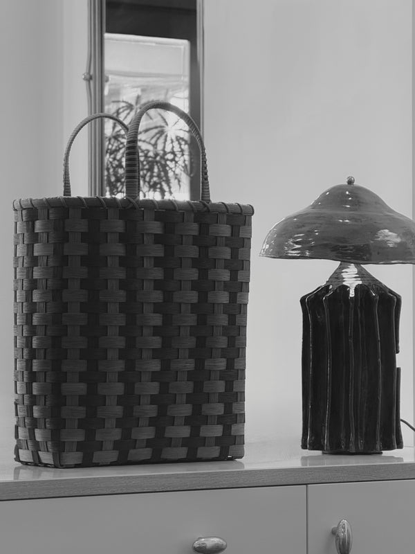 T-Striped Towel Tote, Midnight & Brown