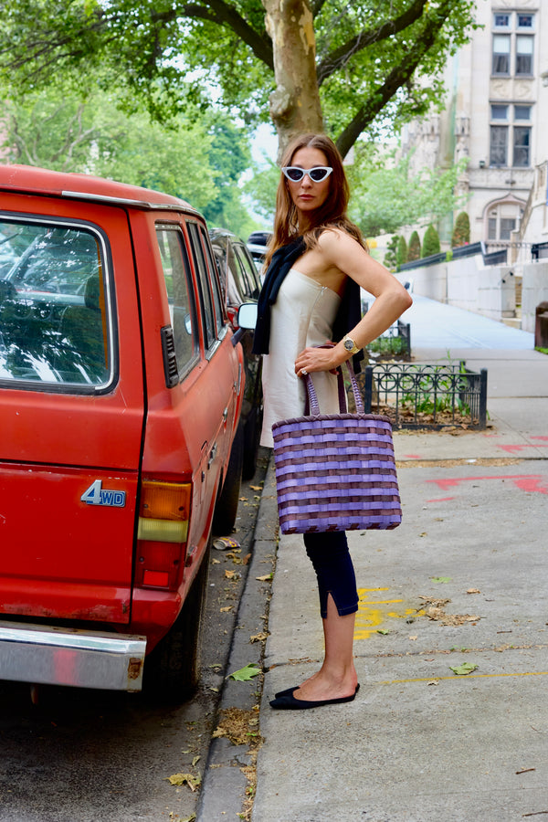 Retro-Striped Shoulder Basket