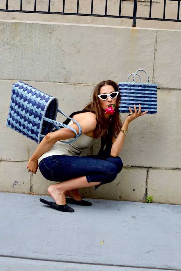 Retro-Striped Shoulder Basket