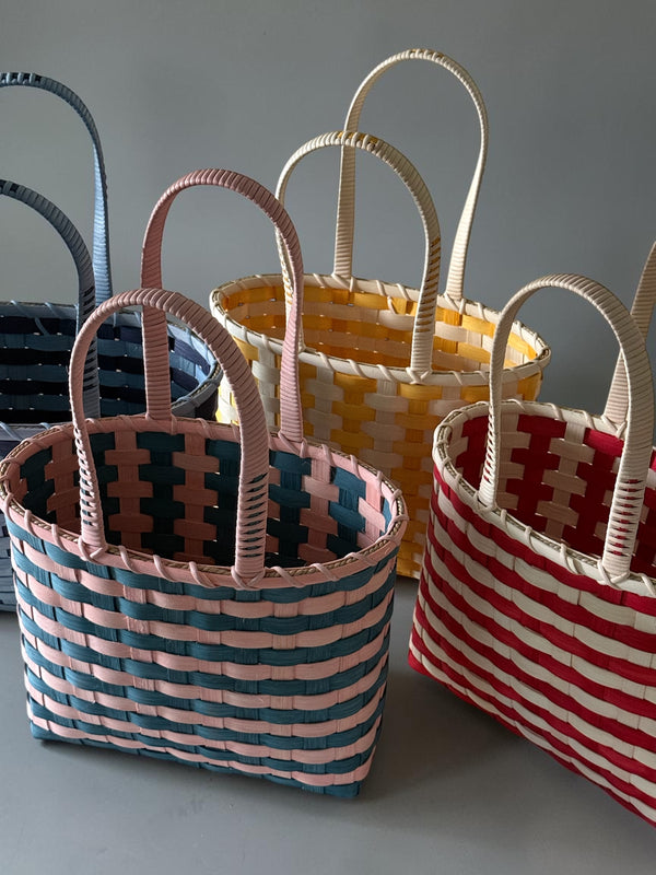 Retro-Striped Shoulder Basket